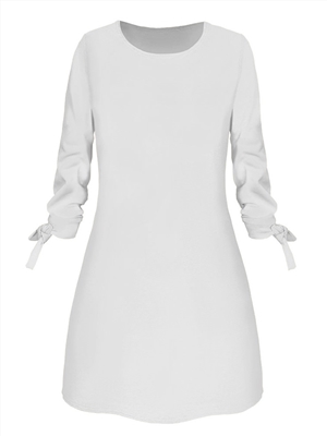 Pure color dress casual round neck dress with tie