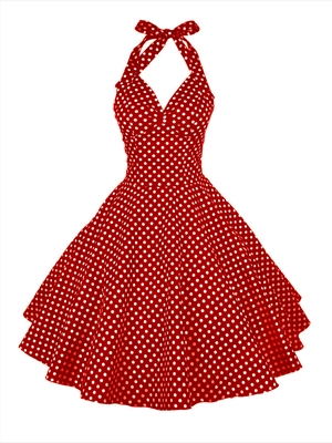 Polka-dot halter neck halter lace-up waist court dress