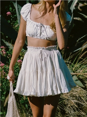 Drawstring tied half skirt, high waisted elastic pants skirt, beach fashion versatile short skirt for women