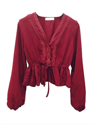 White lantern sleeves retro palace shirt v-neck chiffon shirt blouse women's new style