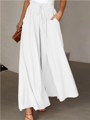 Wide leg pants with elastic waistband, high waisted long skirt pants for women