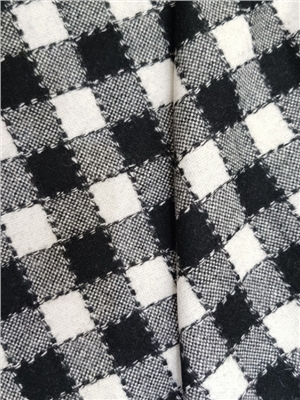 Wool-Polyester black and white grid blend fabric