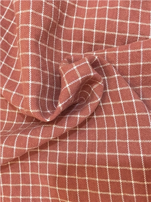 Cotton-Rayon red jacquard grid blend fabric