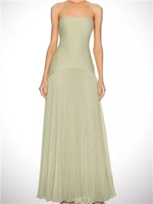 Fashionable casual lace fabric strapless pleated dress