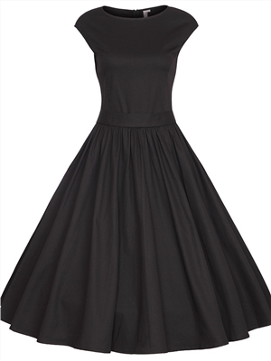 Women's short-sleeved retro Hepburn style small black dress small dress mid-length dress