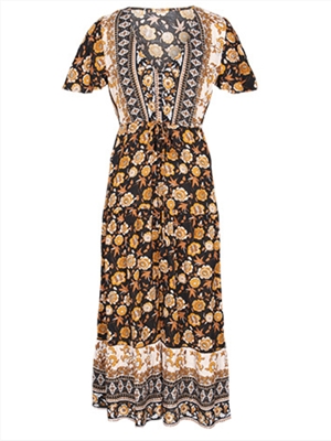 Summer Holiday Vacation Casual Big Swing Placement Printed Dress