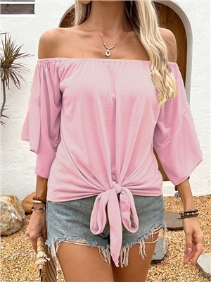 Summer women's solid color one shoulder casual T-shirt top