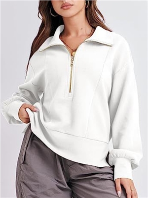 New autumn women's loose zipper collar long sleeved sweatshirt top