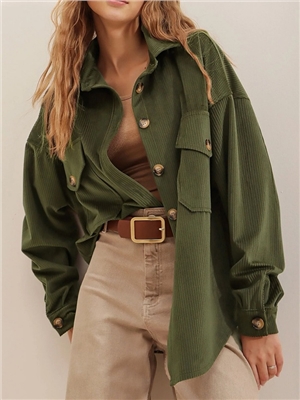 New corduroy pocket long sleeved irregular cardigan shirt for women
