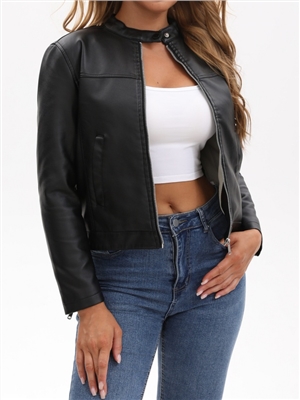 New casual leather jacket with stand up collar and jacket