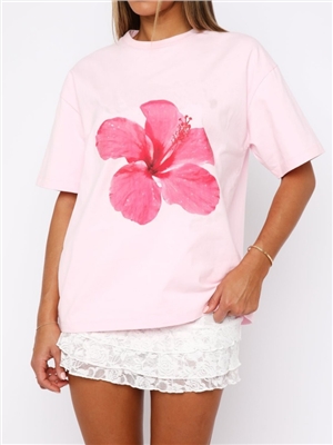 New casual loose printed flower short sleeved women's T-shirt