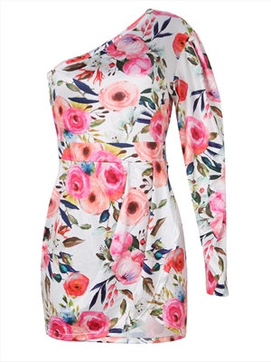 Women's Floral printed one-sleeve high waist bodycon dress