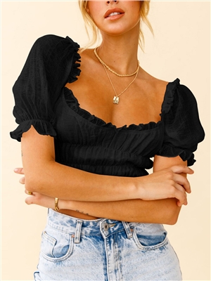 Lantern Short Sleeve Ruffle Chiffon Top