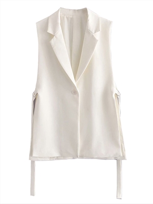 New temperament simple suit collar sleeveless white split vest women