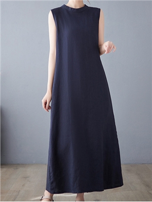 Cotton linen loose medium length vest dress