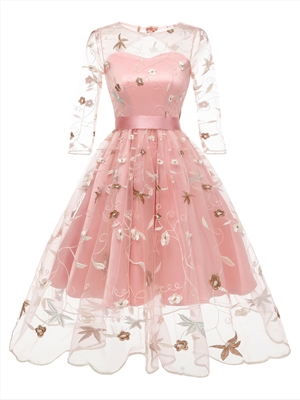 Organza 3-layer dress with embroidered lace and mesh