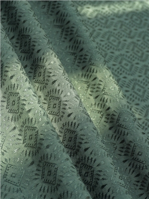Viscose green grid dark patterned fabric