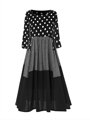 Round neck red polka dot dress