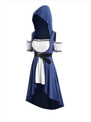 Hooded off-shoulder fake two-piece short-sleeved dress