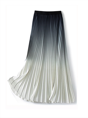 New skirt summer high waist was thin A-shaped mid-length fashion temperament gradient color pleated skirt