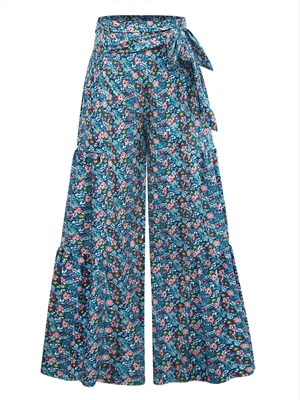 Digital printing casual loose flare wide leg pants beach straight tube