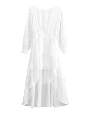 Round neck Ruffle Dress Dress Medium Length irregular dress