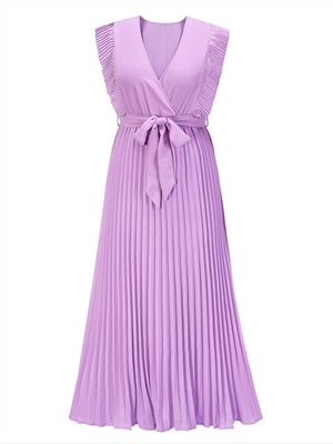 Beach skirt fashion slim sexy Ruffle Sleeve Chiffon pleated skirt solid color dress