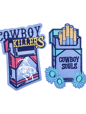 Embroidery patch on cigarette box