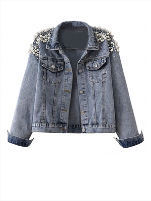 Beaded Short Casual Pearl Loose Thin Jacket Jacket Denim Jacket Women