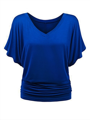 Plus size women's V-sleeve bat short-sleeved loose bat-sleeved T-shirt top