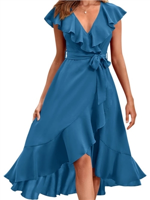 Summer lace up dress with lotus leaf mid length design