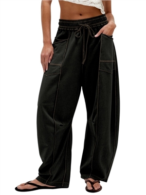 New women's high waisted casual wide leg pants with drawstring loose sports pants