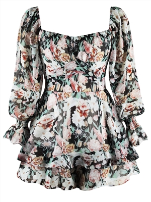 Jumpsuit floral sexy backless Fashion Square Neck Long Sleeve Ruffle