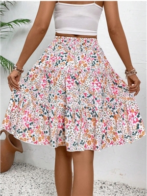 Summer floral women's floral bohemian ruffled hem skirt