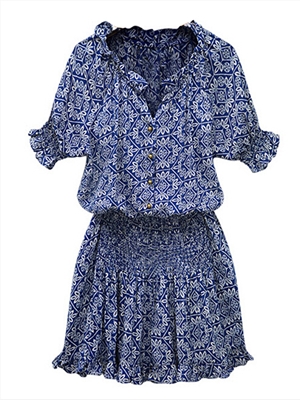 Short sleeve printing casual all-match V-neck dress