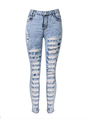 High waist snowflake denim pants with personality tear