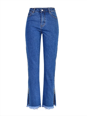 High waist loose straight denim trousers double side zipper flared casual pants spring women's clothing