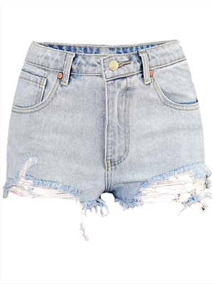 High-waisted slim and thin washed horse monkey frayed foot fringe trend street mix and match denim shorts
