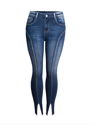 Jeans mid Waist Stretch split leg Capris