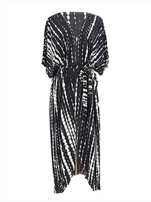 Cotton Tie-Dye Striped Sexy Cardigan with Belt Beach Blouse Sunscreen Bikini Blouse