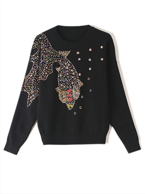 Goldfish beaded diamond embroidery handmade custom bottoming shirt sweater women knit sweater