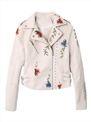 Embroidery Rivets PU Leather Motor Jacket