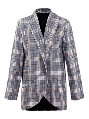 Women's Elegant Temperament Grey Plaid Suit Blazer