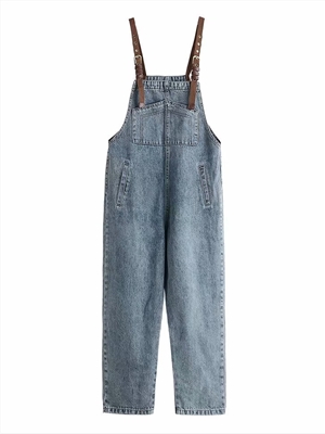 All-match loose denim suspenders jumpsuit women