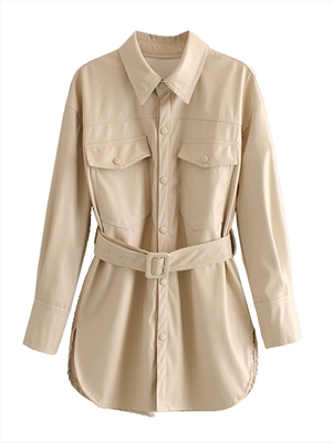 Autumn and winter new casual belt shirt plus color imitation leather jacket