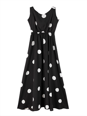 Halter mid-length dress with waist polka dot chiffon sling long skirt women