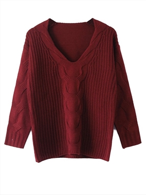 V-neck twist pullover sweater