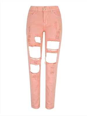 High waist loose straight denim cropped trousers beggar holes