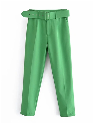 Women's slim slimming belt accessories high waist casual pants yellow cropped trousers