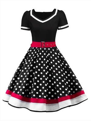 Women's Printed Short Sleeve Dress Polka Dot Dress